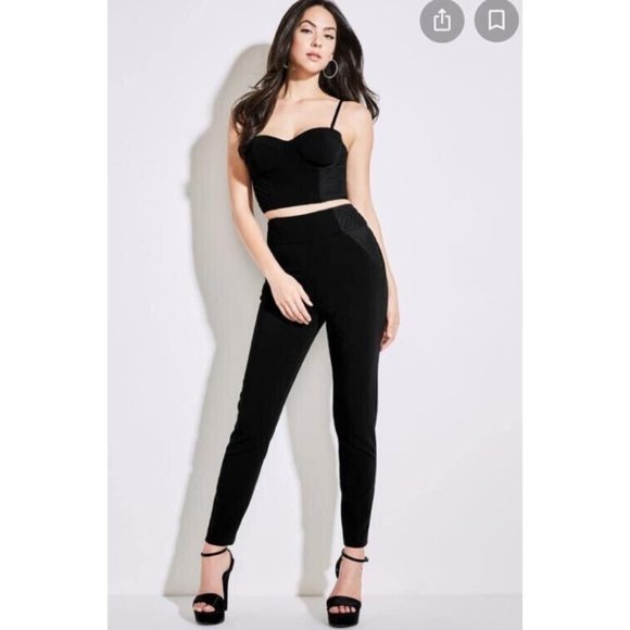 NWT Marciano Womens Roslyn Set 2 Pieces Black Crop Top 2 Pant 0 Jennifer Lopez - Picture 1 of 12